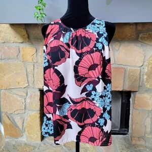 LOFT Medium Petite floral shell blouse, ruffle neck